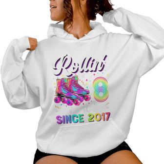 8Th Birthday Girl 8 Year Old Roller Skate Skating Women Hoodie - Thegiftio UK