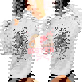 Baseball Sister Coquette Bow Biggest Fan Sport Lovers Girl Women Hoodie - Seseable