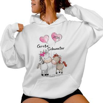 Children's Big Sister 2025 Horses Baby Pregnancy Announcement Gray Kapuzenpullover für Damen - Geschenkecke