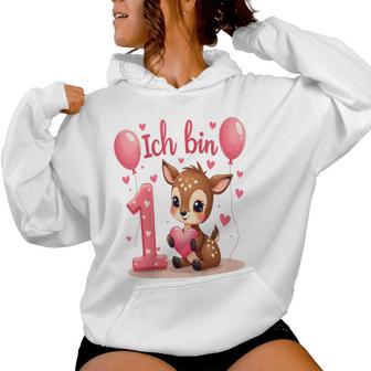 Children's Cute Deer I Am 1 Children's Birthday 1St Birthday Girl Kapuzenpullover für Damen - Geschenkecke