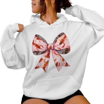 Coquette Bow Crawfish Crayfish Pink Ribbon Mom Women Hoodie - Thegiftio UK