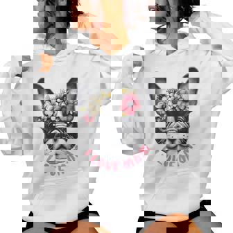 Divertido Mamá Perros Amante Lindo Bulldog Francés Flores Cuello Sudadera con capucha para mujer - Regaloses