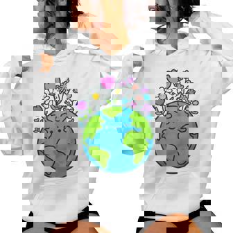 Earth Day 2025 Cute Earth With Floral Women Hoodie | Mazezy