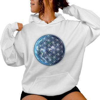 Flower Of Life With Earth Sacred Geometry Yoga Blue Kapuzenpullover für Damen - Geschenkecke