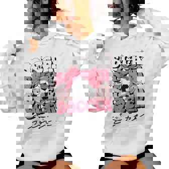 Groovy Soccer Sister Coquette Bow Soccer Women Hoodie - Seseable