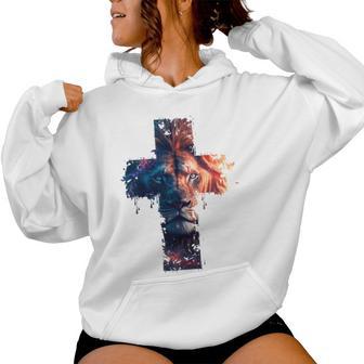 Lion Of Judah Cross Jesus Christ Christian Faith Graphic Blue Kapuzenpullover für Damen - Geschenkecke