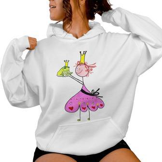 Prinzessin Küsst Den Frog Frog King Motif For Girls Gray Kapuzenpullover für Damen - Geschenkecke