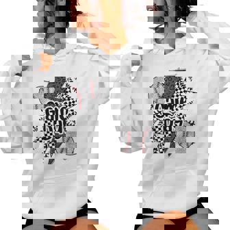 Retro Baseball Game Day Checkered Leopard Baseball Mama Mom Women Hoodie - Monsterry