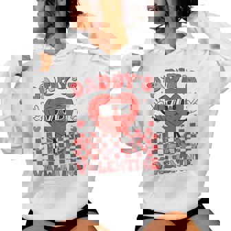 Retro Groovy Daughter Daddy Is My Valentine Kid Girl Toddler Women Hoodie - Thegiftio UK