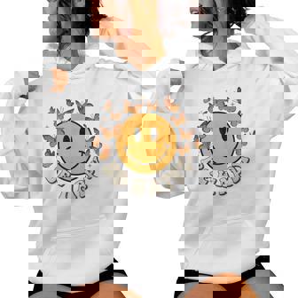 Retro Groovy Smile Face Be Happy Butterfly Aesthetic Hippie Sweat à capuche femme - Cadeauxyz