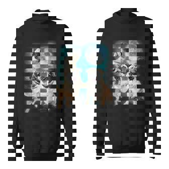 3 Pug Moon Dog Lover Three Pug Howl At Moon Space Sweatshirt - Monsterry