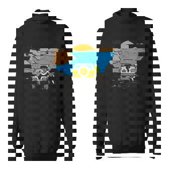 4 Wheel Drive Vehicle Mountains Lake Or Ocean Illustration Premium Sweatshirt - Monsterry