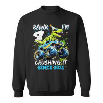 4Th Birthday Monster Truck Dinosaur Party Boys Rawr I'm 4 Sweatshirt - Thegiftio UK