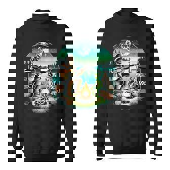 Alien And Bigfoot Loch Ness Campfire Sasquatch Guitar Sweatshirt - Monsterry