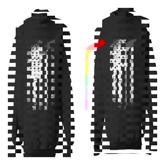 American Flag Hockey LGBT-Q Rainbow Bat Gay Pride Ally Sweatshirt - Monsterry