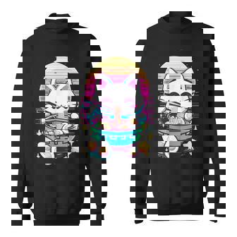 Anime Cat Eating Ramen Japanese Ramen Cat Japan Sweatshirt - Monsterry