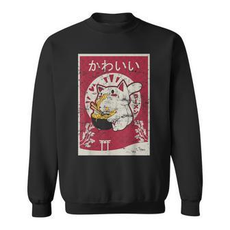 Anime Ramen Cat Retro Japanese Wooden Blockintage Kawaii Cat Sweatshirt - Geschenkecke