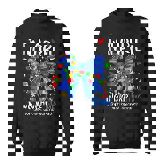 In April We Wear Blue Autism Awareness Coquette Bow Autism Sweatshirt | Mazezy