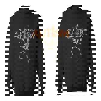 Autism Skeleton Guns Fire Bones Spooky Sweatshirt - Monsterry