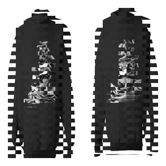 Bear Playing Guitar Rock On Campfire Bear Sweatshirt - Monsterry