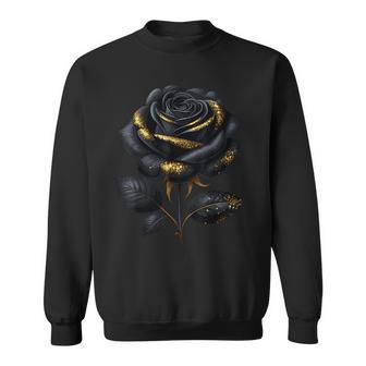 Black Rose With Golden Sparkes Sweatshirt - Thegiftio UK