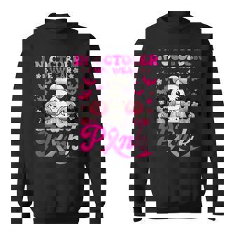 Breast Cancer In October We Wear Pink Cute Ghost Lunch Lady Sweatshirt - Monsterry