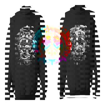 Brightly Coloured Flower And Leaf Peace Sign Sweatshirt - Monsterry