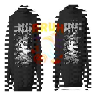 Bruh Ghost Halloween Trick Or Treat Candy Cute Ghost Kids Sweatshirt - Monsterry