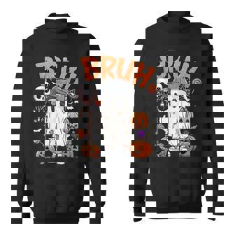 Bruh Halloween Cute Ghost Trick Or Treat Candy Kids Vintage Sweatshirt - Monsterry