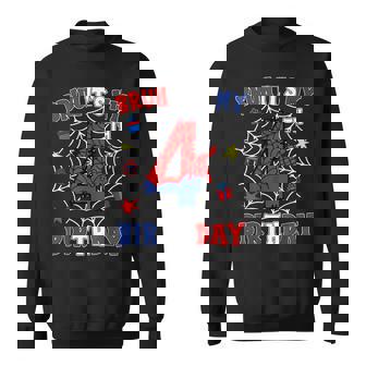 Bruh It's My 4Th Birthday Spider Theme 4 Year Old Boys Sweatshirt - Seseable