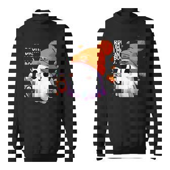 Bruh I Mean Boo Cute Halloween Ghost Drinking Latte Coffee Sweatshirt - Monsterry