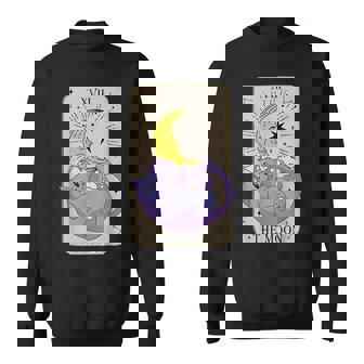 Carte De Tarot La Lune Xviii Kawaii Goth Pastel Cat Mystical Sweater e - Cadeauxyz
