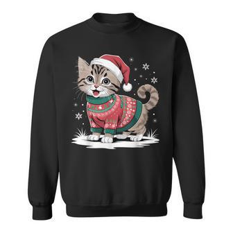 Cat Wearing Ugly Christmas Jumper And Santa Hat Cute Kitten Sweatshirt - Geschenkecke