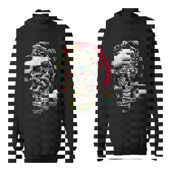 Christmas Sugar Skull Santa Hat Day Of The Dead Xmas Holiday Sweatshirt - Monsterry