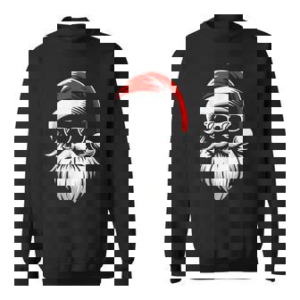 Cool Santa Hat Beard Sunglasses Grandpa Dad Men Christmas Sweatshirt - Monsterry