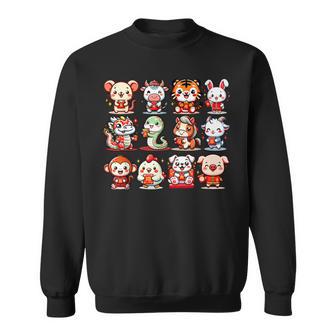 Cute Animal Twelve Zodiac Signs Celebrate Lunar New Year Sweatshirt - Monsterry