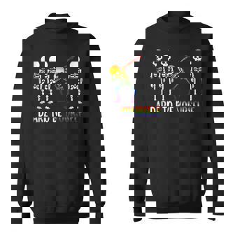 Cute LGBT Pride Month Dare To Be Yourself Skeleton Tank Top Sweatshirt - Monsterry