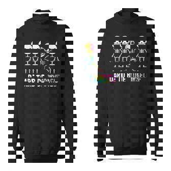 Dare To Be Yourself LGBT-Q Gay Pride Flag Skeleton Dabbing Sweatshirt - Monsterry