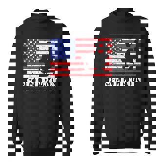 Distressed Skeleton Racing USA American Flag Vintage Rider Sweatshirt - Monsterry