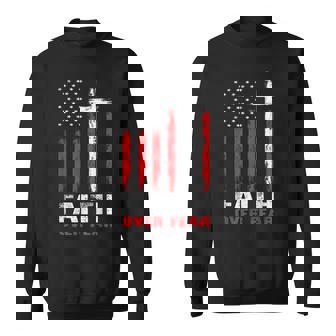 Faith Over Fear Christian Cross American Flag Distress Sweatshirt - Monsterry