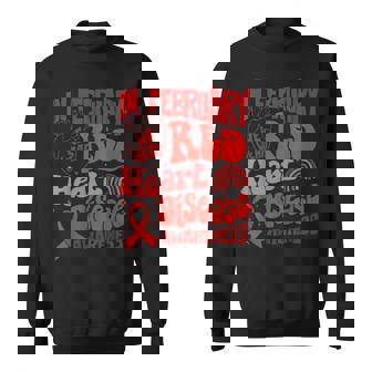 In February We Wear Red Heart Disease Awareness Red Ribbon Sweatshirt - Monsterry