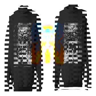 Flaming Battlemech Cyberpunk Sci-Fi Mech Warrior Robot Art Tank Top Sweatshirt - Monsterry