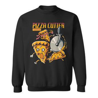 Funny Pizza Slice Chased By Cutter Wheel Gift For Lover Food Sweatshirt - Monsterry