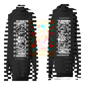 Gatos Before Vatos Tarot Card Skeleton Cat Mexican Fiesta Sweatshirt - Monsterry