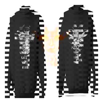 Giraffe With Glasses Graphic For Zoo Animal Lovers Apparel Sweatshirt - Monsterry