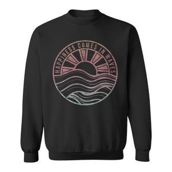 Happiness Comes In Waves Sunset Beach Wave Gradient Sweatshirt - Geschenkecke