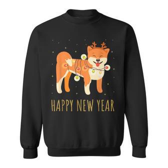 Happy Shiba Dog Celebrates New Year's Eve In Christmas Lights Sweatshirt - Geschenkecke