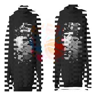 Heart Football Basketball Baseball Valentines Day Boys Mens Sweatshirt - Monsterry