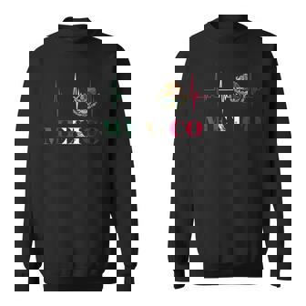 Heartbeat EKG Pulse Mexico Emblem Mexico Flag Mexican Pride Sweatshirt - Monsterry