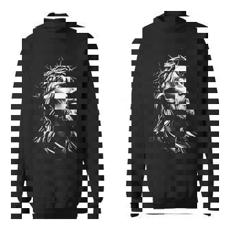Jesus Christ Face With Crown Of Thorns God Bible Sweatshirt - Seseable